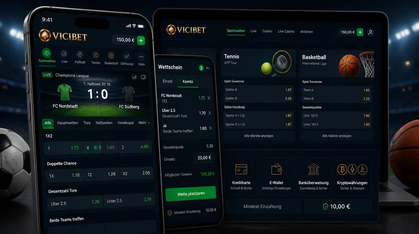 Sportwetten-Oberfläche mit Live-Quoten, Wettschein und Fußballspiel auf einem Smartphone