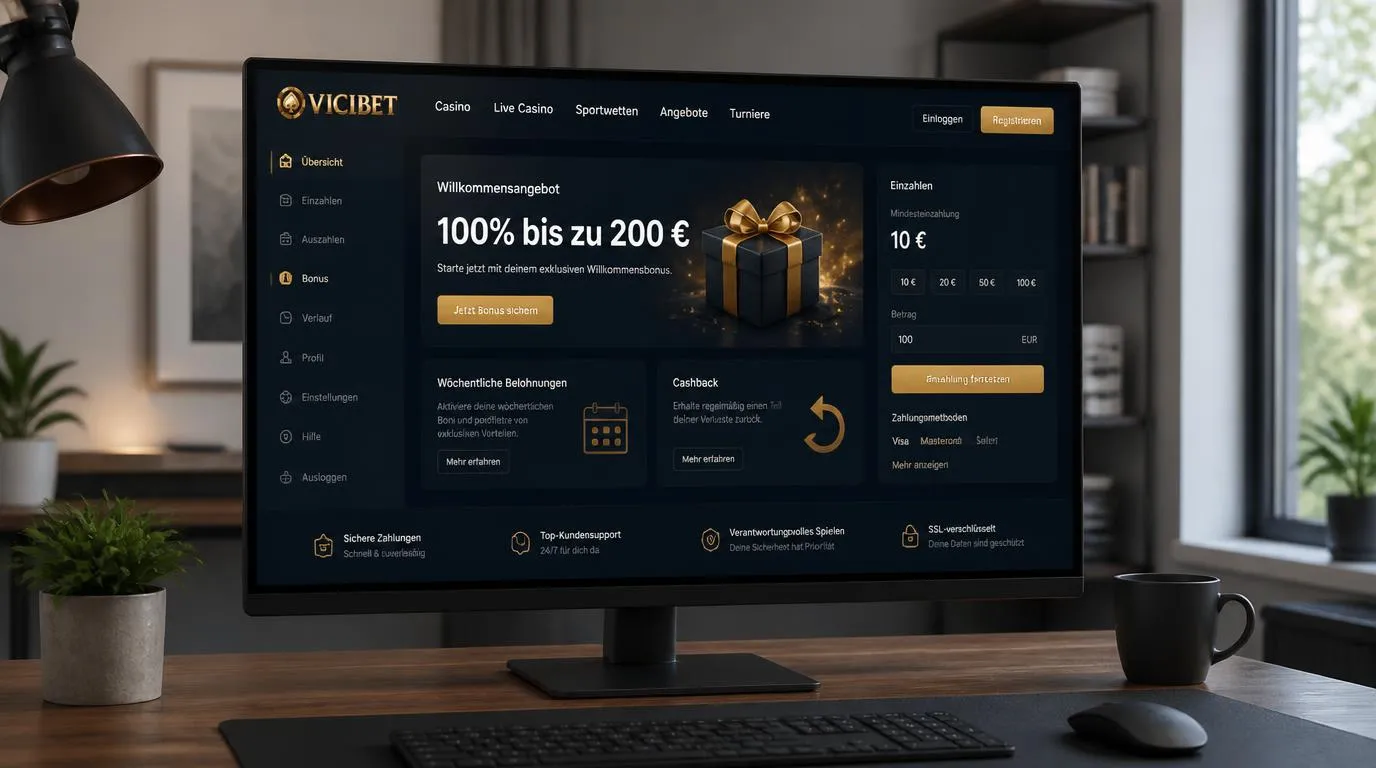 Casino-Bonusbereich mit Willkommensangebot bis 200 Euro und Einzahlung ab 10 Euro